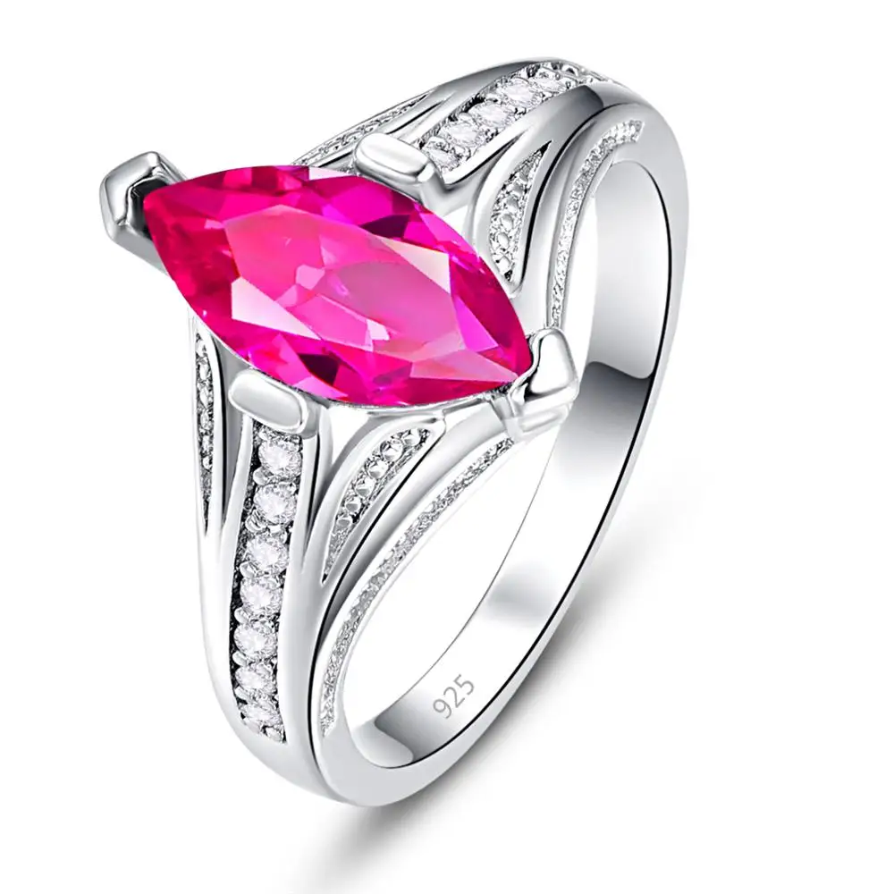 

Engagement Fashion Wedding Jewelry Rainbow Silver Ring Marquise Cut