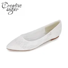 Creativesugar/милые мягкие кружевные женские туфли на плоской подошве вечерние свадебные повседневные туфли с острым носком без застежки на резиновой подошве для невесты цвета слоновой кости, белый, красный