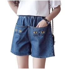 Джинсовые шорты с эластичной резинкой на талии; большие размеры; с вышивкой кота; 5xl; короткие джинсы; женские летние повседневные шорты с большими карманами; Feminino;