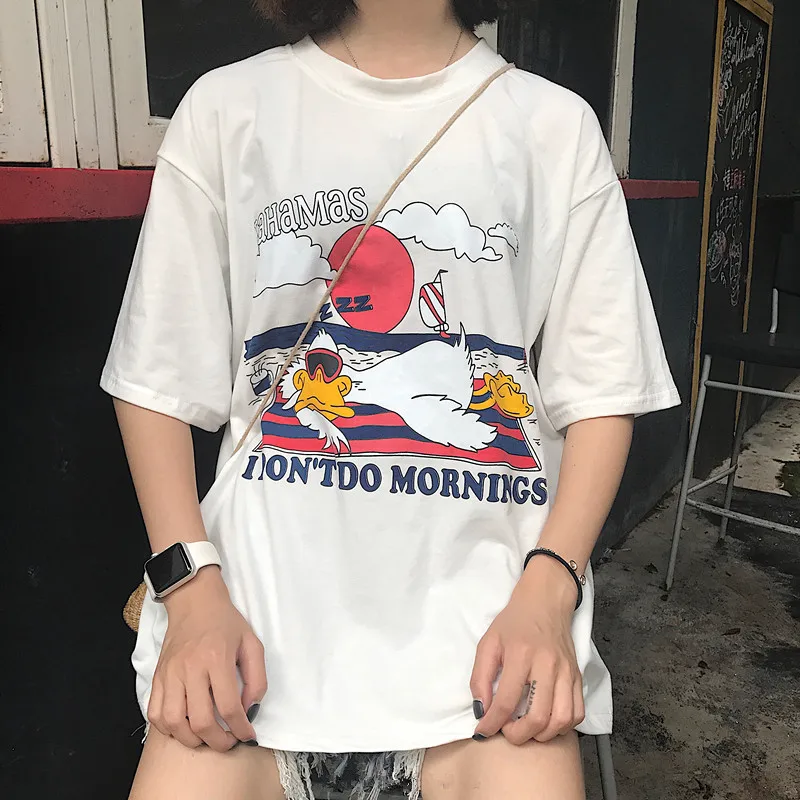 Женская футболка ulzzang Harajuku летняя повседневная с коротким рукавом и круглым