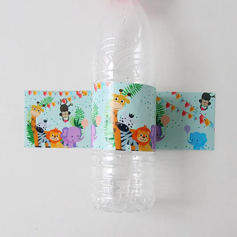 Jungle Party Decoration Cartoon Animal Bottle Stickers Birthday Party Decoration Kids Water Bottle Label Safari Party Supplies