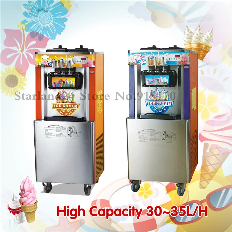 Soft Ice Cream Machine Commercial Icecream Maker Three Heads Digital Control 220V Capacity 32~35liters/Hour Soft Ice Cream Machine Commercial Icecream Maker Three Heads Digital Control 220V Capacity 32~35liters/Hour