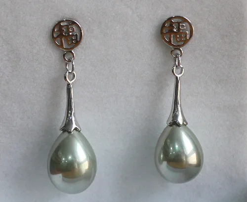 

New Design!Free shipping 12X16MM Light Green Sea Shell Water Drop Beads "good fortune "Drop Earring