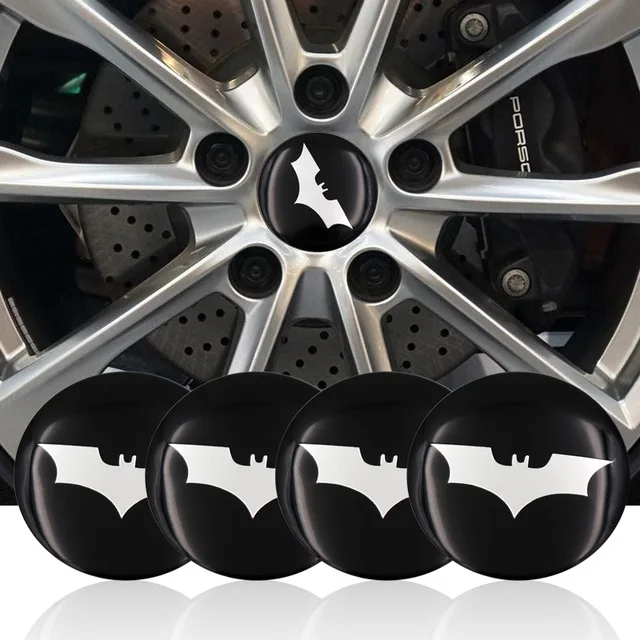 

4pcs latest 56.5mm Batman logo car logo wheel center wheel hub cap edge badge cover style car 3d stickers black car styling