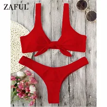 ZAFUL Bikini Knotted Padded Thong Bikini Set font b Women b font Swimwear font b Swimsuit