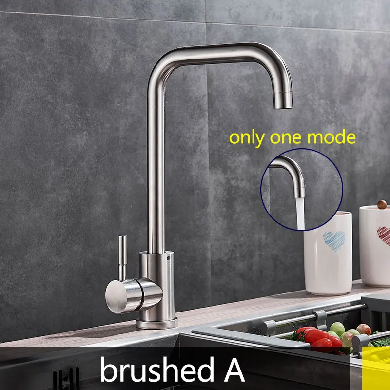 Stainless steel Brushed Nickel or Black one stream modes kitchne faucet hot cold mixer tap rotation deck mount torneira crane - Цвет: Brushed A