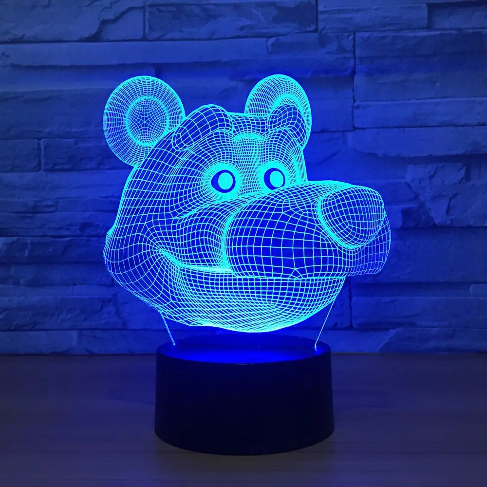 Милая мультяшная 3d светодиодная лампа с медведем питание от USB 7 цветов