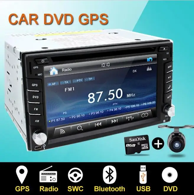 

Steering wheel Auto 2din car dvd player Radio GPS PC Video Camera Monitor For universal RDS Blutooth digital tv (option) Cam