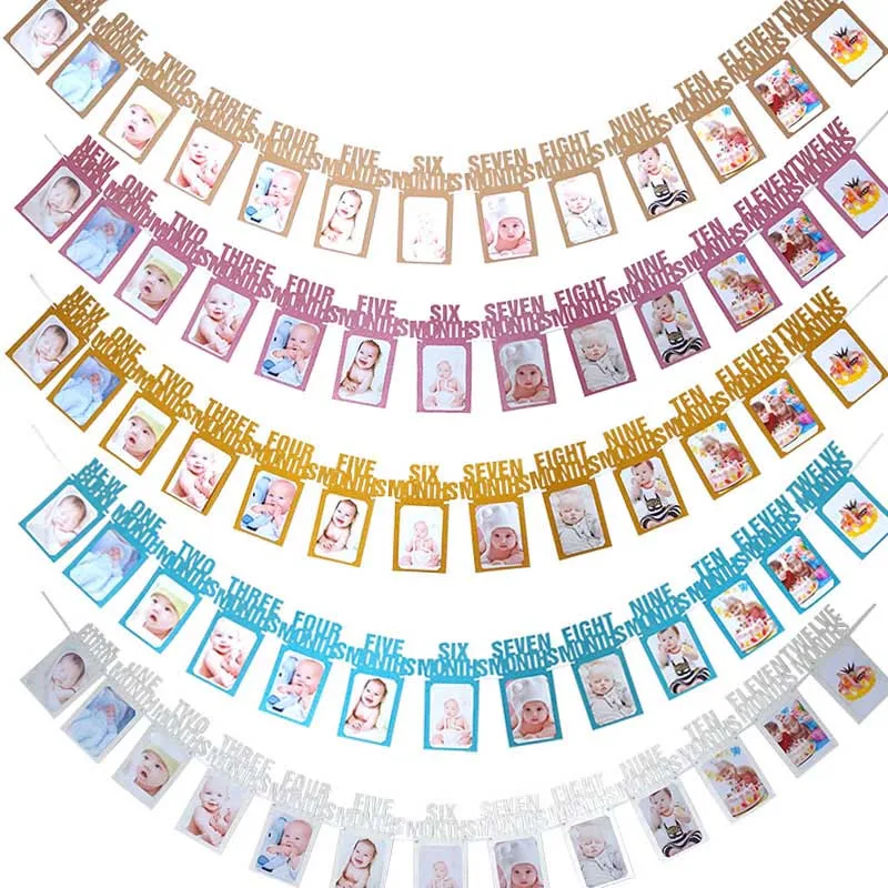 1st Birthday Photo Banner Glitter Kraft Paper Garland DIY Craft for One Year Old Baby Boy Girl 1 First Birthday Party Decoration