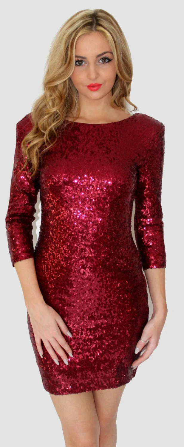 shinny open back long sleeve bodycon mini dress