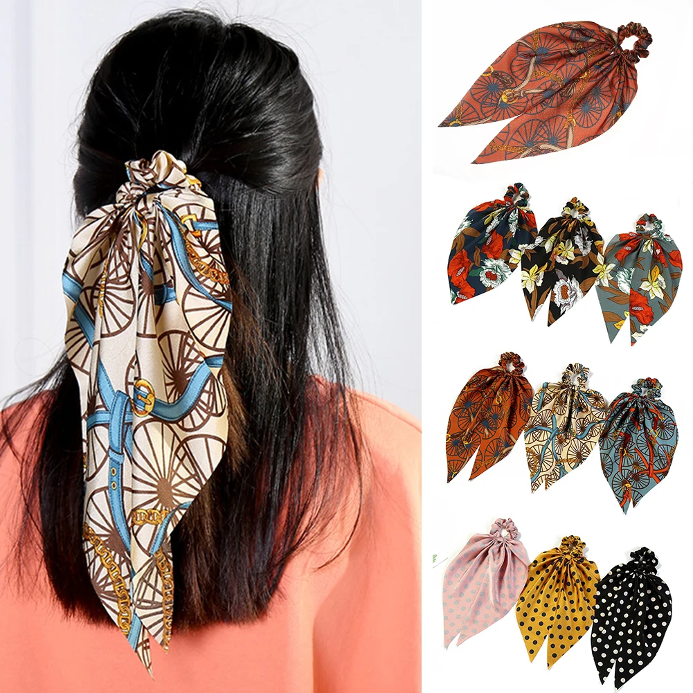 

Polka Dot Elastic Hair Bands Floral Hair Ties DIY Knotted Bow Ribbon Elegant Hair Scarf Ponytail Scrunchies Harajuke Headwear