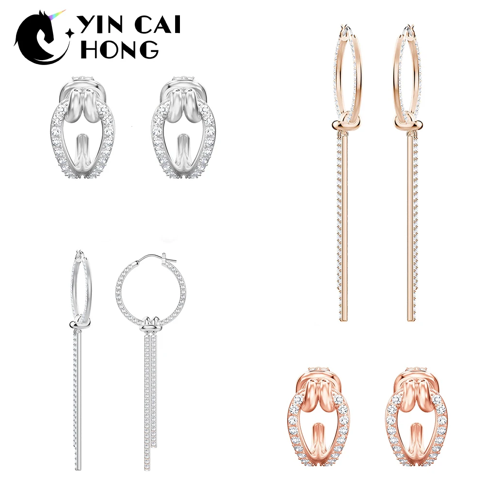 

YCH SWA Rose Gold Kink Design Perforated LIFELONG HOOP PIERCED Long Earring Symbolizes The Unique Connection Between Two People