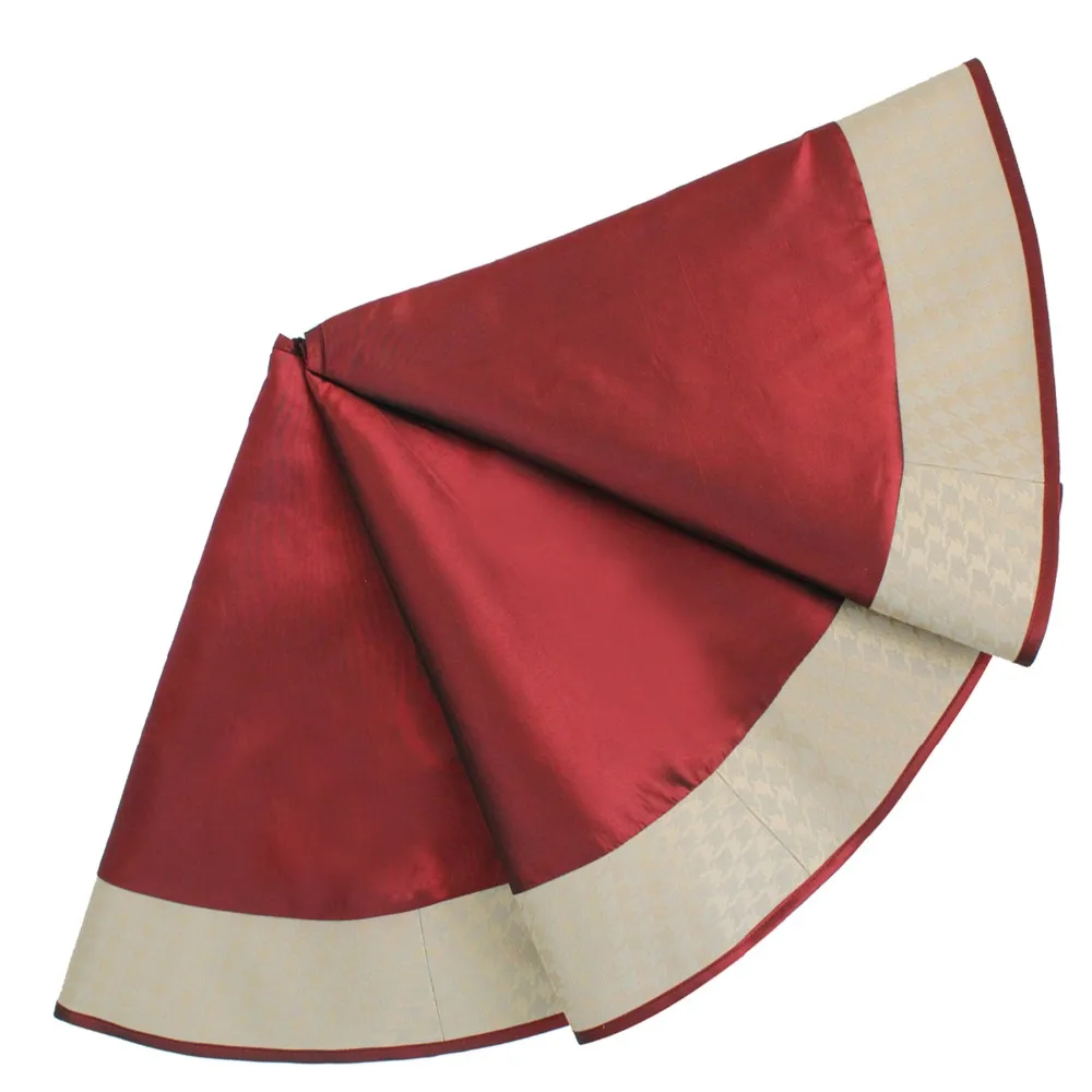 

Promotion Luxurious Faux Silk Jacquard gold Houndstooth design border Christmas Tree Skirt Burgundy P4775