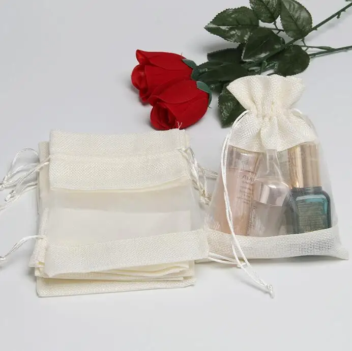 

Free Shipping 11*16 cm Transparent yarn Cloth Gift Pack Bag Vanilla Drawstring Beam Drawstring Packaging Bag 24 pcs Baby Shower