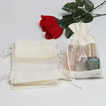 

Free Shipping 11*16 cm Transparent yarn Cloth Gift Pack Bag Vanilla Drawstring Beam Drawstring Packaging Bag 24 pcs Baby Shower