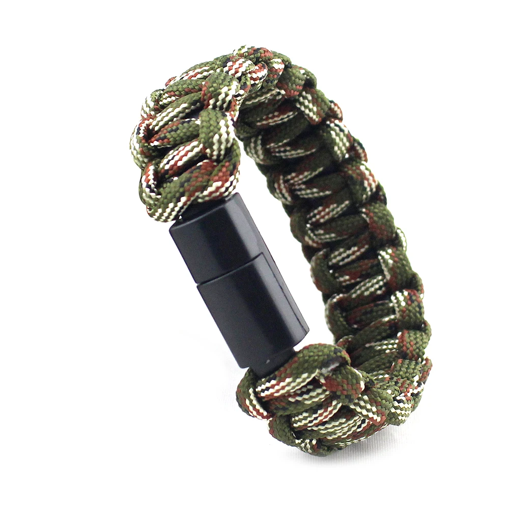 

Survival Bracelet Lightning Cable Data Charging Cord, Durable Braided Leather Charging Wrist Cuff USB for iPhone iPad