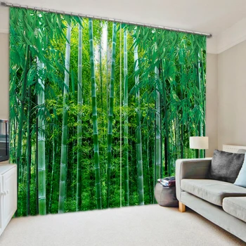 

green curtains bamboo curtain 3D Blackout Curtains For Living room Bedding room