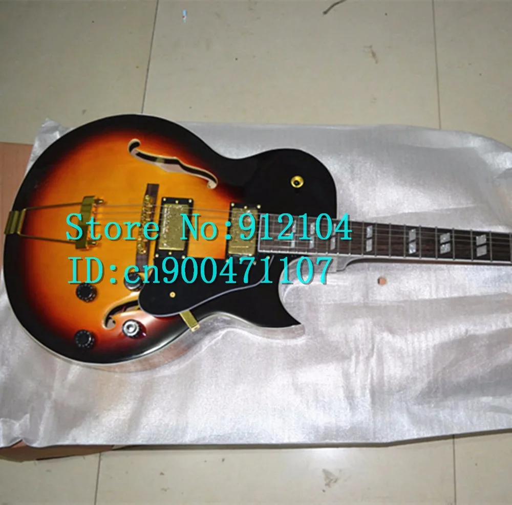 

free shipping customized new Big John hollow electric guitar in sunburst for jazz music made in China F-1008