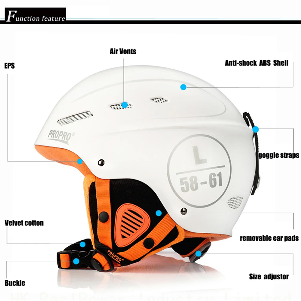 Белые спортивные защитные лыжные шлемы с внутренней регулируемой пряжкой подушкой слой ABS+ EPS унисекс для взрослых лыжный шлем