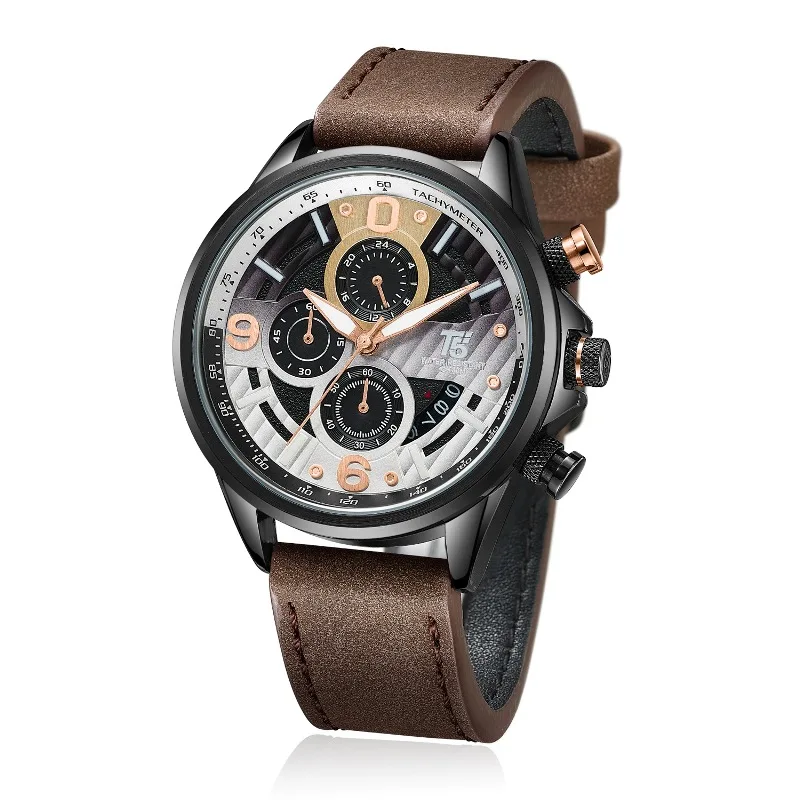 Высокое качество люксовый бренд T5 кожаный ремешок мужские дизайнерские кварцевые хронограф водонепроницаемые мужские часы наручные часы спортивные часы - Цвет: 3