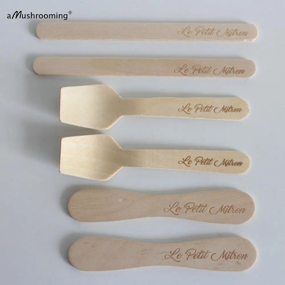 

x100 Personalized Ice Cream Party Spoons Sticks Small Dessert Taster Scoops Lollipop Candy Apple Popsicle Sticks