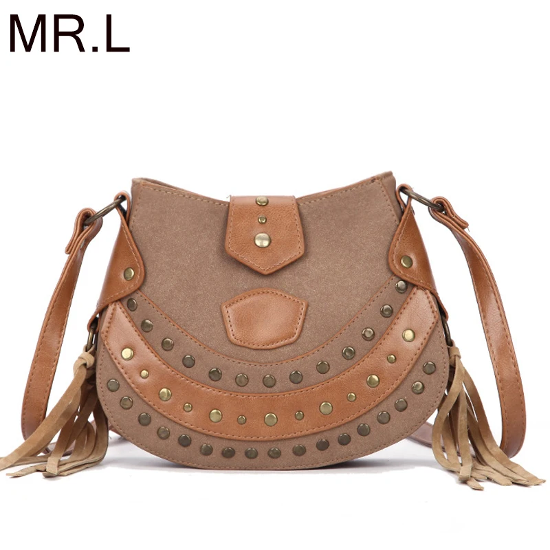 

MR.L Solid Color Rivet Crossbody Bags For Women Tassel Shoulder Bags For 2019 Female Bolsa Feminina Fashion Vintage Style Bag