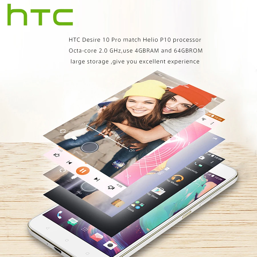 Продажа Оригинальный Новый мобильный телефон htc Desire 10 Pro, 4 ГБ, 64 ГБ, 4G, LTE, 5,5 дюймов, четыре ядра, две sim карты, 20 МП, 3000 мА ч, Android, телефонный звонок, испан...