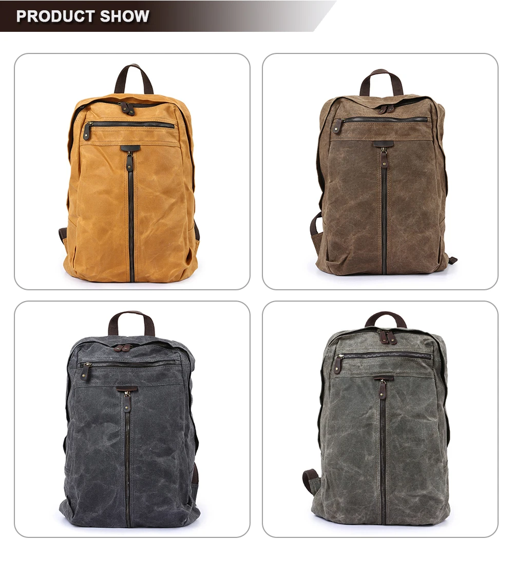 PRODUKTANZEIGE des Woosir wasserdichten Laptop-Rucksacks aus gewachstem Canvas