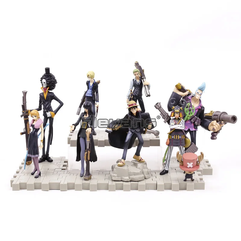 

Anime One Piece Luffy Zoro Sanji Chopper Nami Robin Franky Usopp Brook Black Suit Ver. PVC Figures Toys 9pcs/set