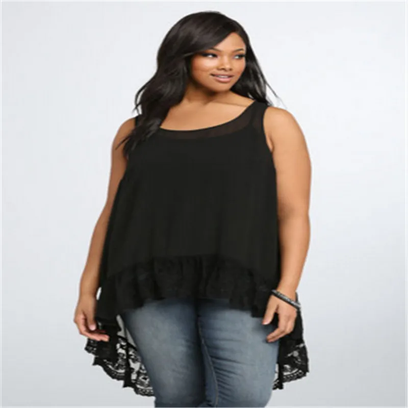 

Women Clothing Summer Tops For Women Blouses Big Size Sleeveless Black Lace Tank Tops Loose Chiffon Blouse 6XL Plus Size