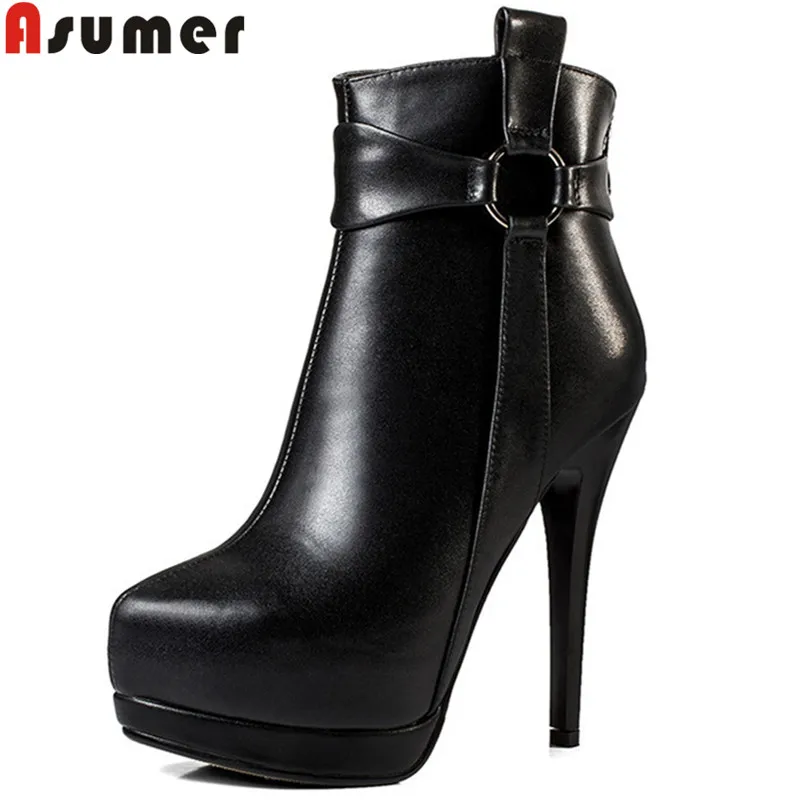

ASUMER 2019 FASHION autumn winter boots women round toe zip genuine leather boots super high heels ankle boots women