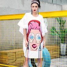 Летняя забавная футболка с 3D-принтом с пайетками, с расклешенным рукавом и бахромой, Нерегулярные платья-футболки, женское платье большого размера, vestido