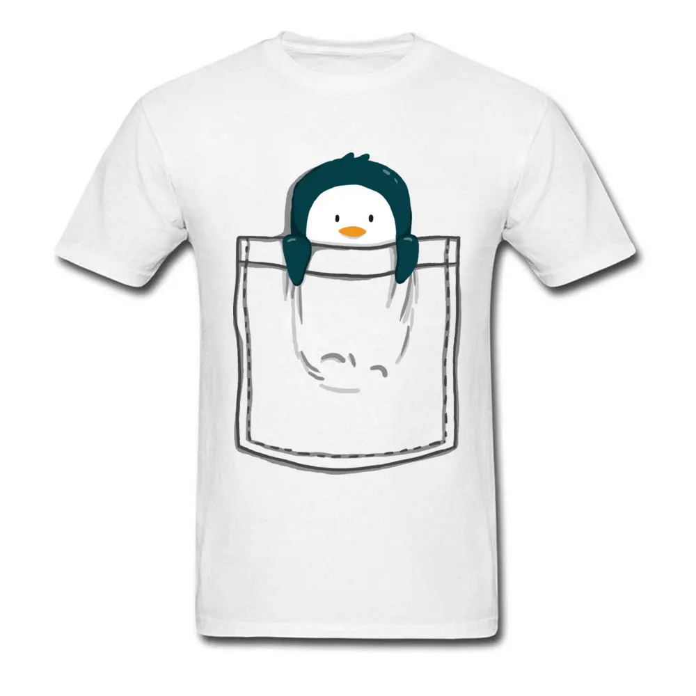 Pocket Penguin All Cotton Tops & Tees for Men Casual T Shirt Casual Funky Crew Neck Tees Short Sleeve Free Shipping Pocket Penguin white