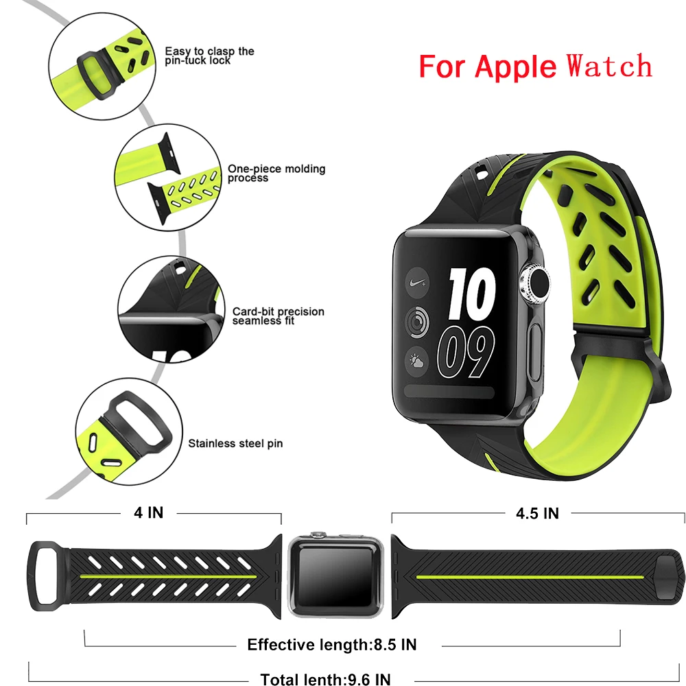 Спортивный силиконовый ремешок для часов Apple smart watch 38 мм 40 42 44 Сменные