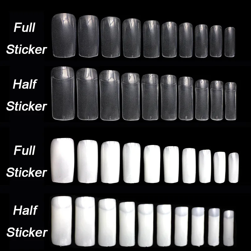 500 шт. прозрачный белый половина/Полный наклейки эллиптические акриловые наклейки для ногтей УФ гель супер регулируемые, для ногтей книги