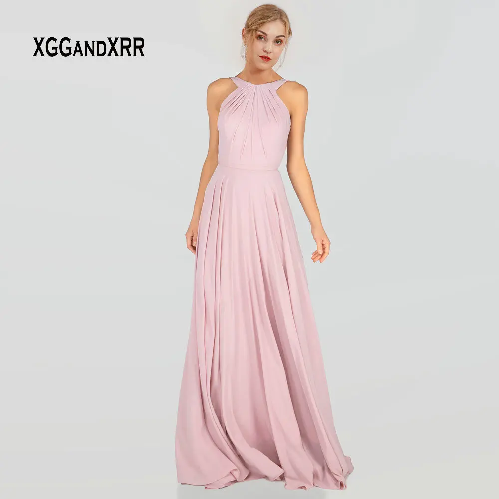 Элегантное розовое шифоновое платье 2019 платье подружки невесты с открытыми плечами с открытой спиной Плиссированное длинное платье с