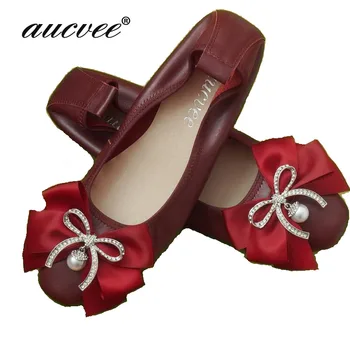 

aucvee Brand Flat Shoes Women Shallow Mouth Bow Ballerina Flats Wedding Shoes Flat Heel Ladies Casual Shoes Plus Size 35-43