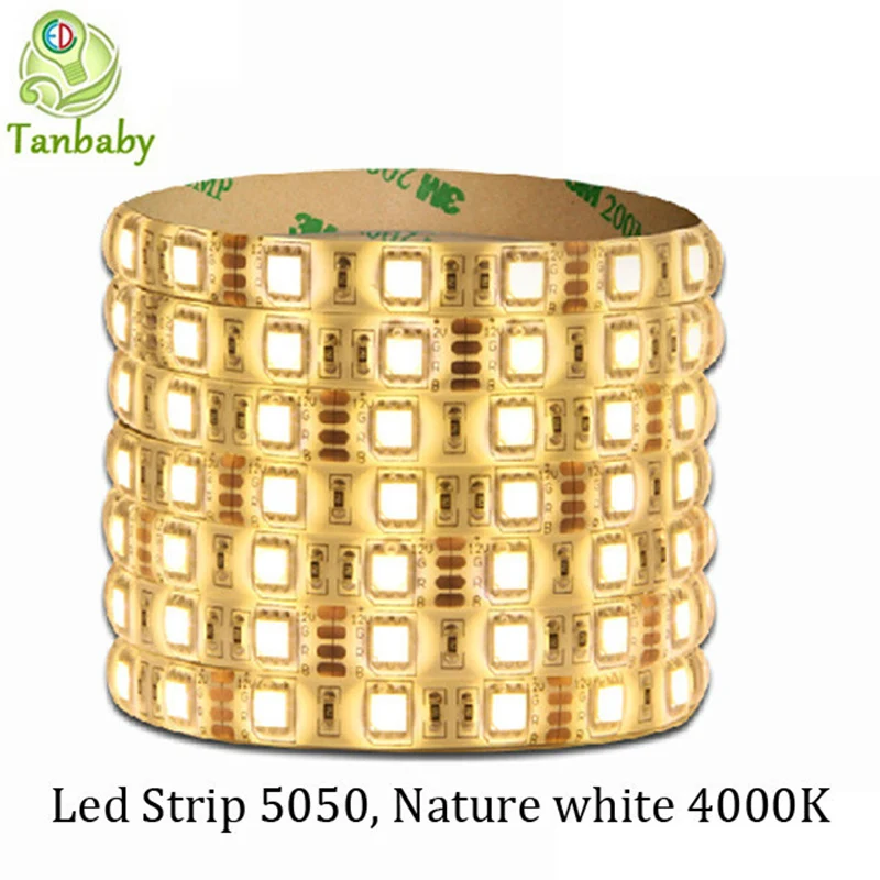 Природа белый 4000K Светодиодная лента DC12V SMD 5050 5 м 60led/м гибкая светодиодная веревка