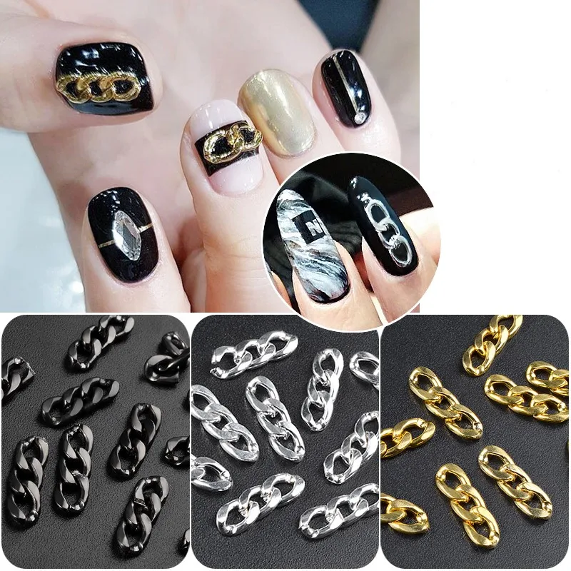 3 knot Nail Metal Chains 4*14mm Silver/Gold/Black Color Nail Chains