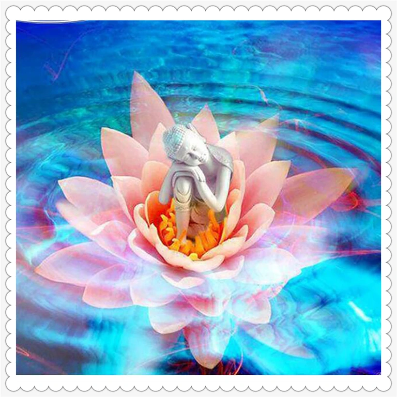 

Hot Sale Diy 5D Diamond Painting Full Round Diamond Mosaic Picture Diamond Embroidery Lotus Buddha Pattern Rhinestone YF321