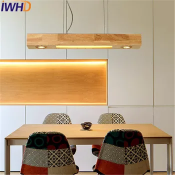 

Loft Decor Rectangle Wood Droplight Nordic Modern LED Pendant Light For Dining Room Hanging Lamp Home Indoor Lighting Fixtures