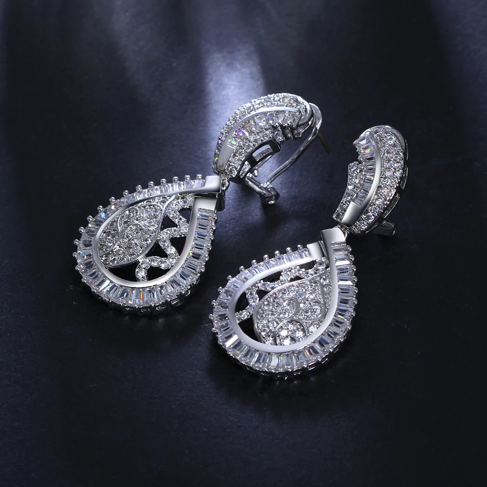 Long drop earrings zircon crystal stones aretes women white dangling earring party Jewelry wedding Accessories