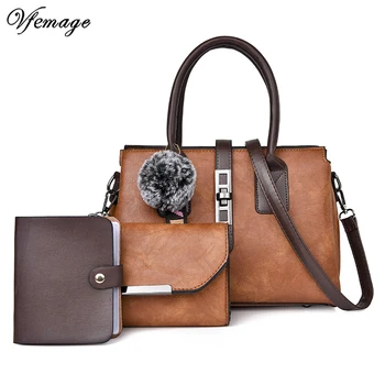 

Vfemage 3pc/set Handbags Women Leather Tote Bags Women Messenger Bag with Purse Female Shoulder Bags Large Capacity Sac a Main