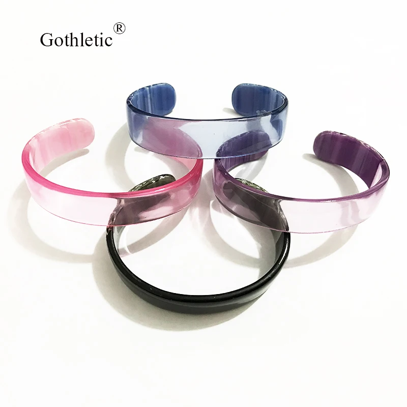 

Gothletic 15x60MM Contrast Stitching Acrylic Cuff Resin Bracelets & Bangles for Women Fashion Jewelry 2019 NEW Pulseiras