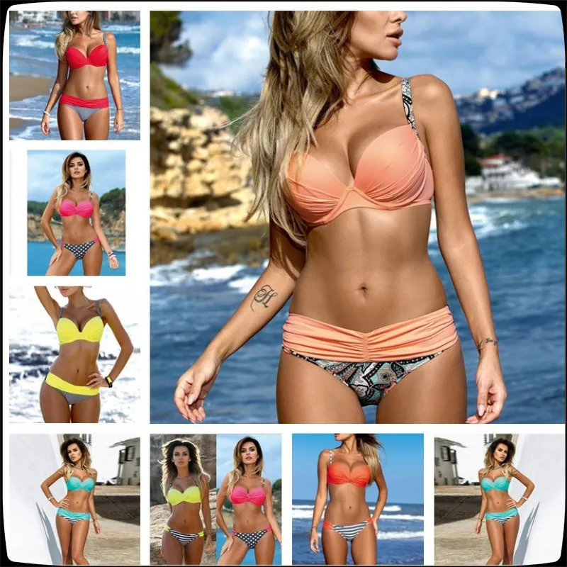 

20 Style 2017 Swimwear Female Women Push Up Bandage Swimsuit High Waist Bikini Halter Bikini Set Beach Bathing Biquini plavky