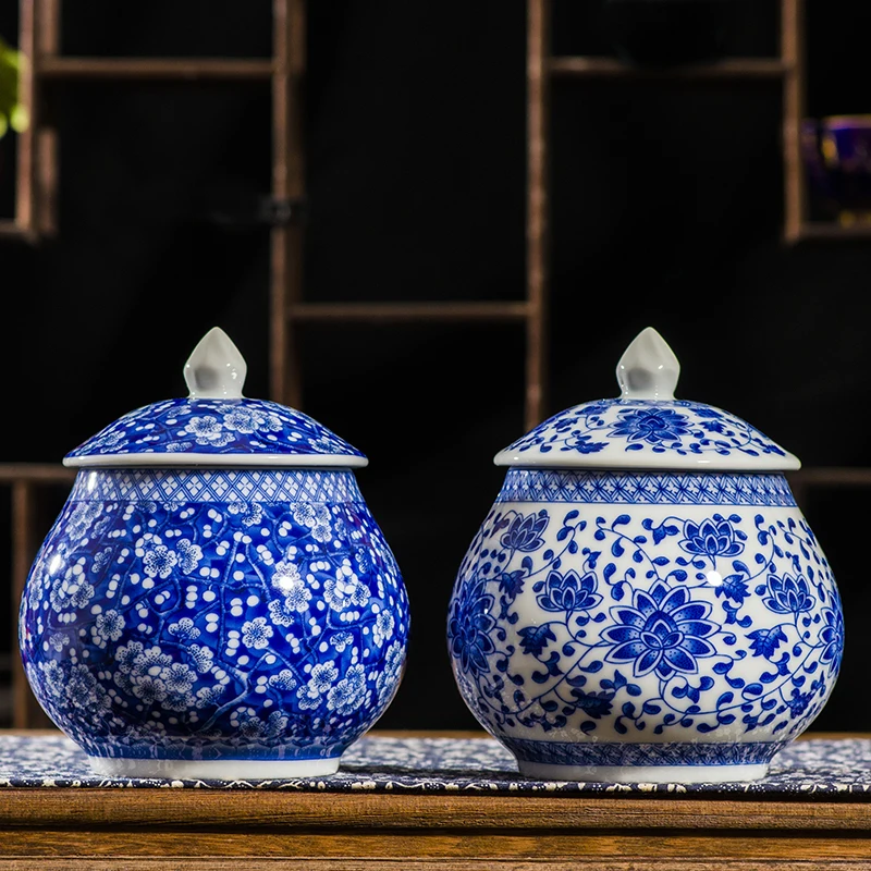 Традиционный китайский стиль, классический Цзиндэчжэнь, 250 г, чайная коробка, белая и синяя фарфоровая герметичная кунг-фу чайная банка, контейнер для хранения