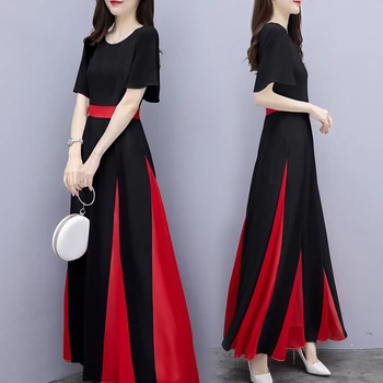 

Patchwork Contrast Lining Midi Dress Fashion Temperament Summer Dress Brief Wild Women Dress Elegant Thin Vestido De Festa
