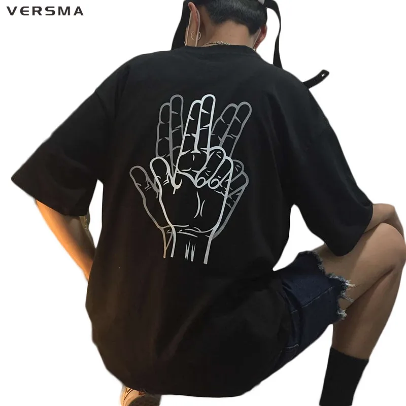 

VERSMA 2017 Korean Fashion Harajuku BF Fingers Printed T-shirts Men Summer Hip Hop Punk Streetwear Loose Half Sleeve Tshirts Men