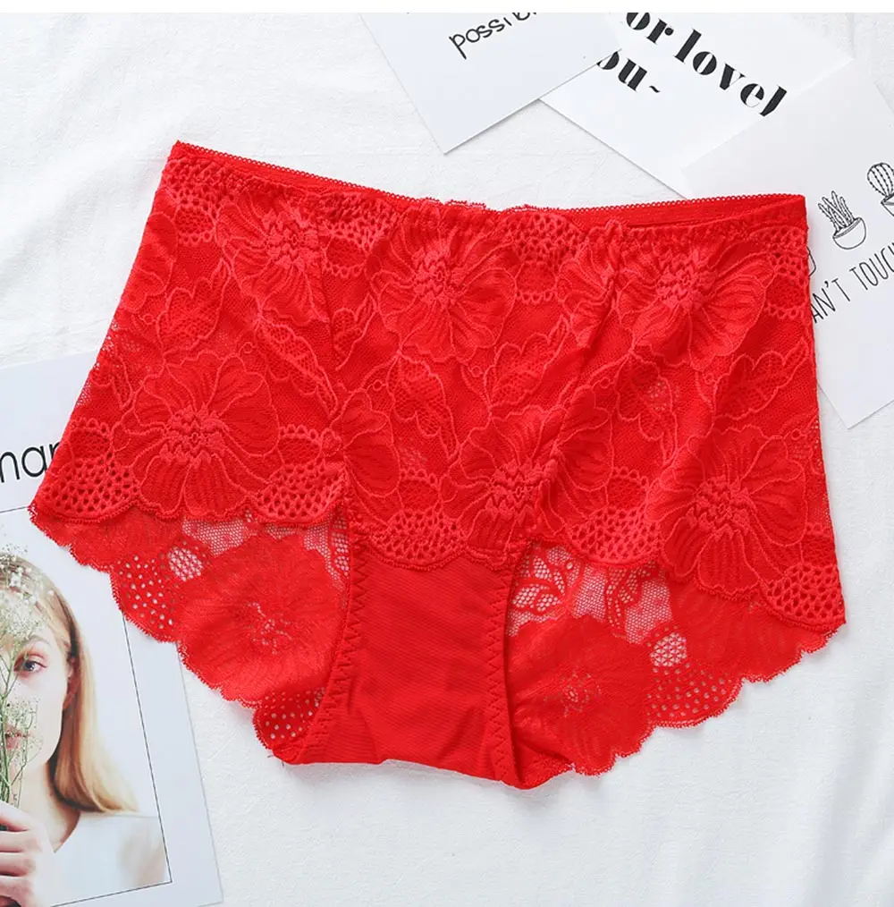 Big Size Underwear Women Panties Sexy Lace Briefs Transparent Seamless Lingerie Cotton Hollow Out High-Rise For Weight 100KG MM
