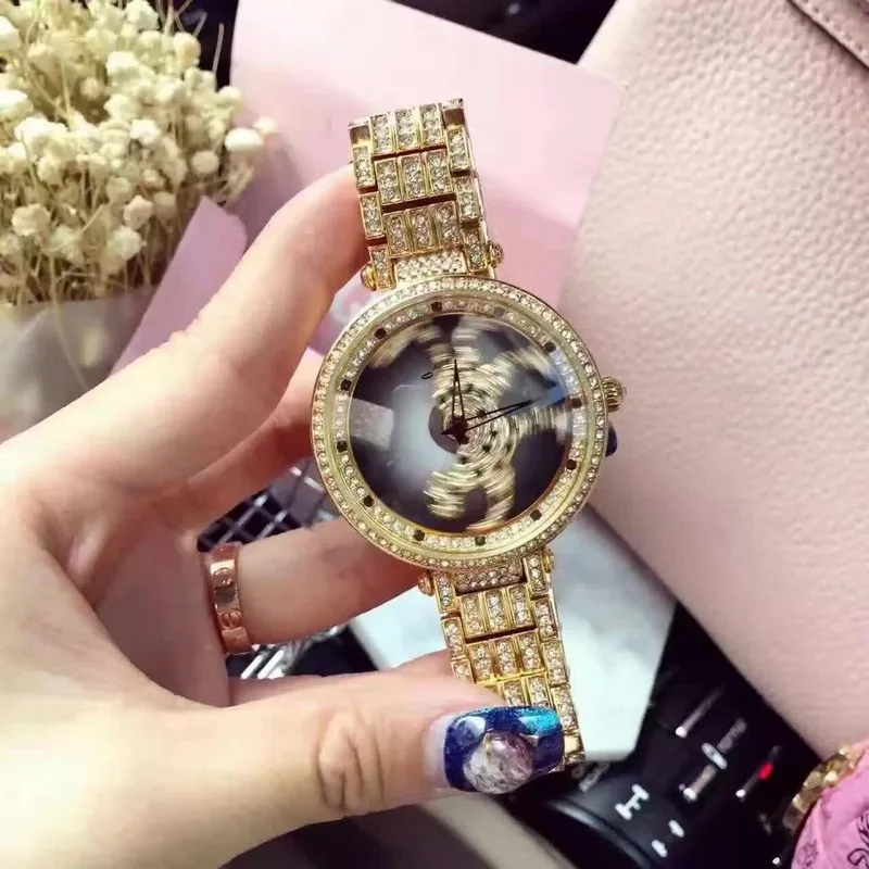 Top Quality Women Watch Stainless Steel Watches Lady leopard Rotation Dress Watch Luxuty Wristwatch Rose Gold